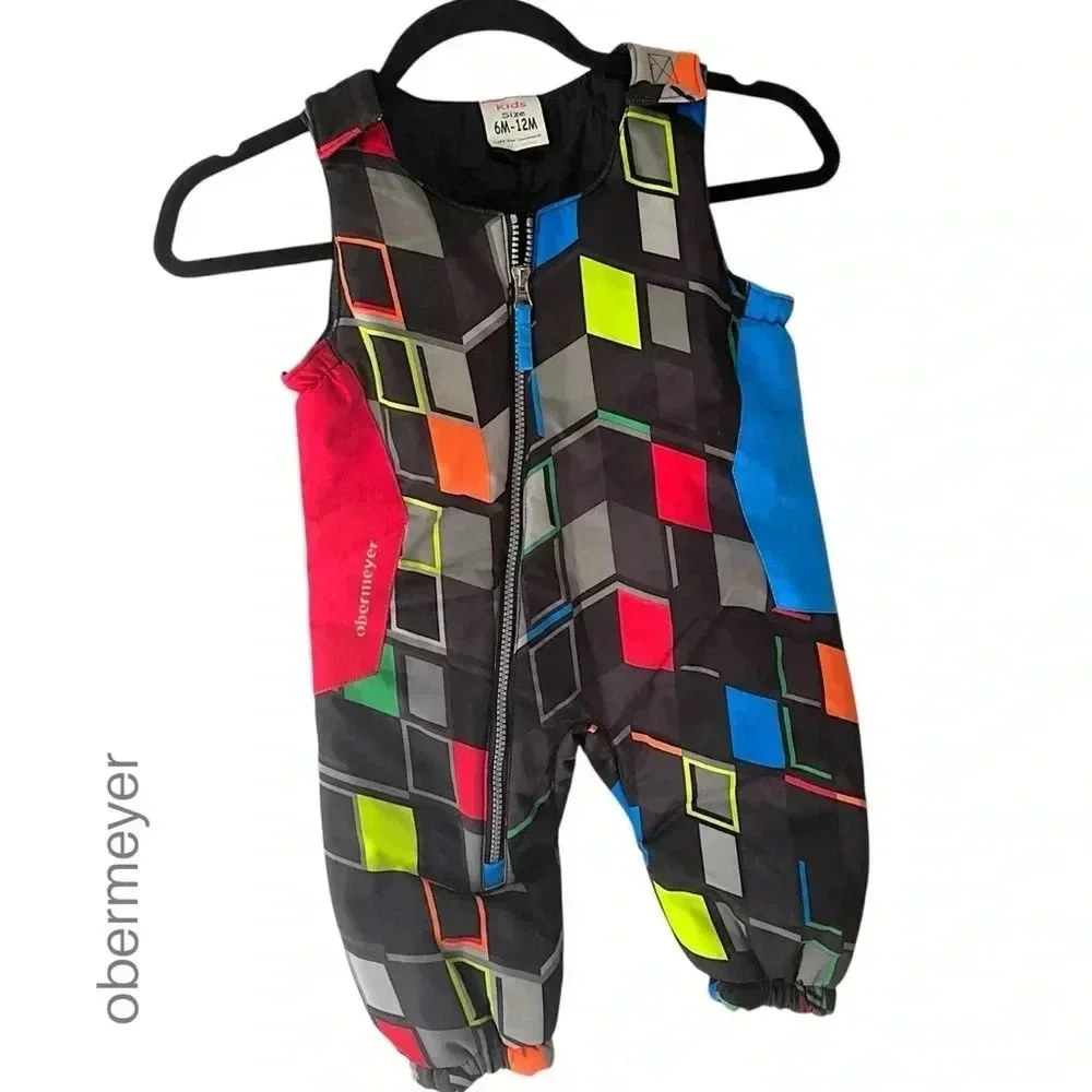 OBERMEYER NWOT MAX BIB WINTER PANT MULTI COLOR BLOCK | 6 MOS - 12 MOS